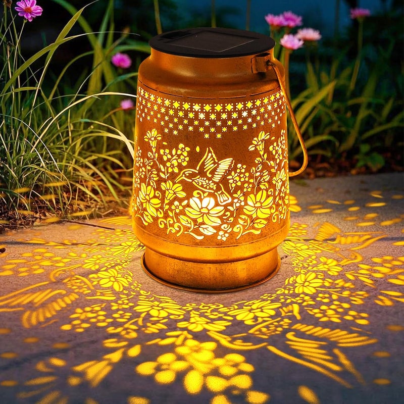 SANDECO 2 Pack Solar Lanterns Outdoor Hummingbird Garden Decor, Gifts for Mom Women Grandma Birthday, Waterproof Metal Hanging Solar Lights with Shepherd Hook LED Decorative Outside for Yard Patio Lawn Porch - Image 2
